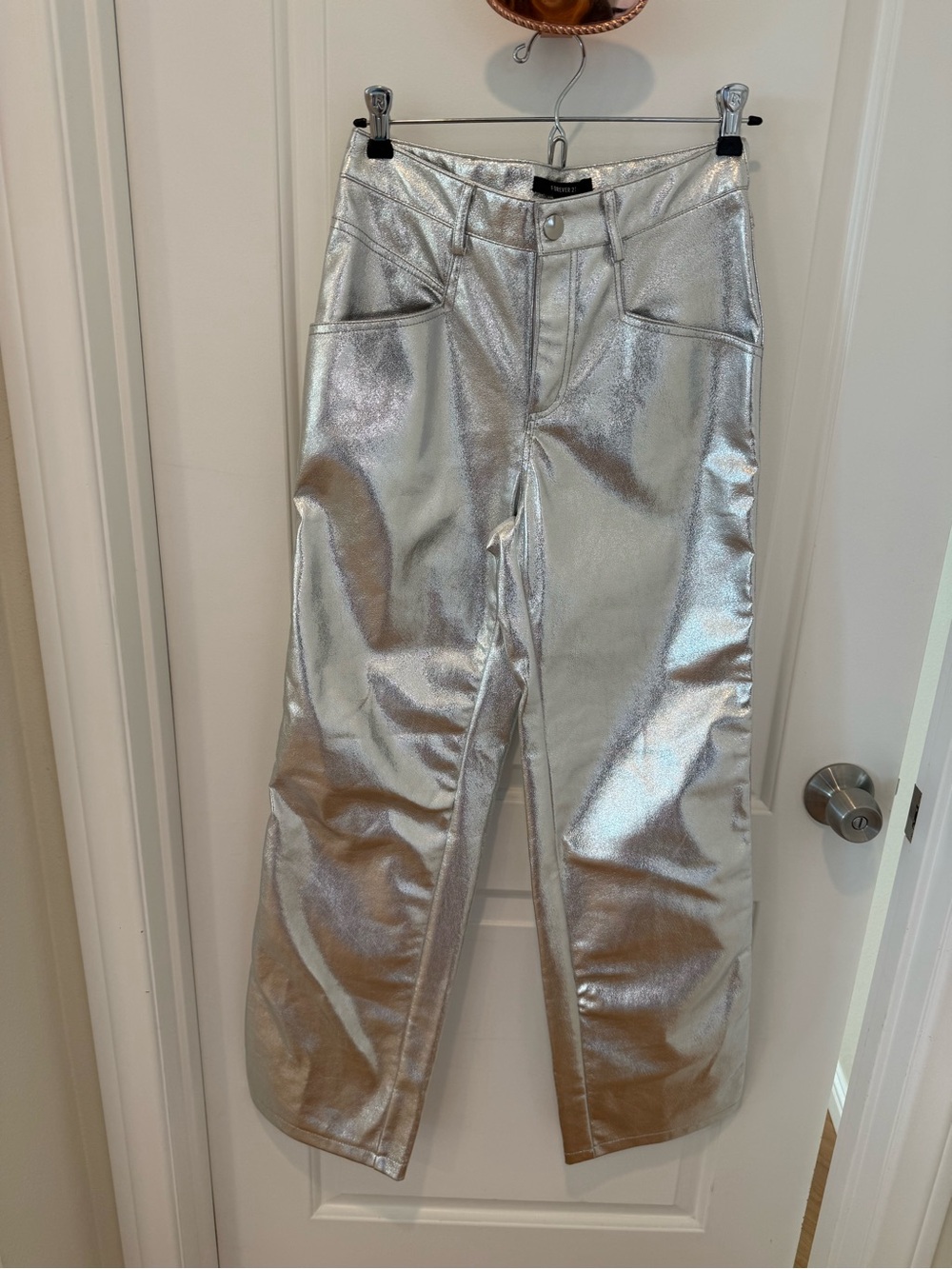 Forever 21 Metallic Silver Straight-Leg Jeans